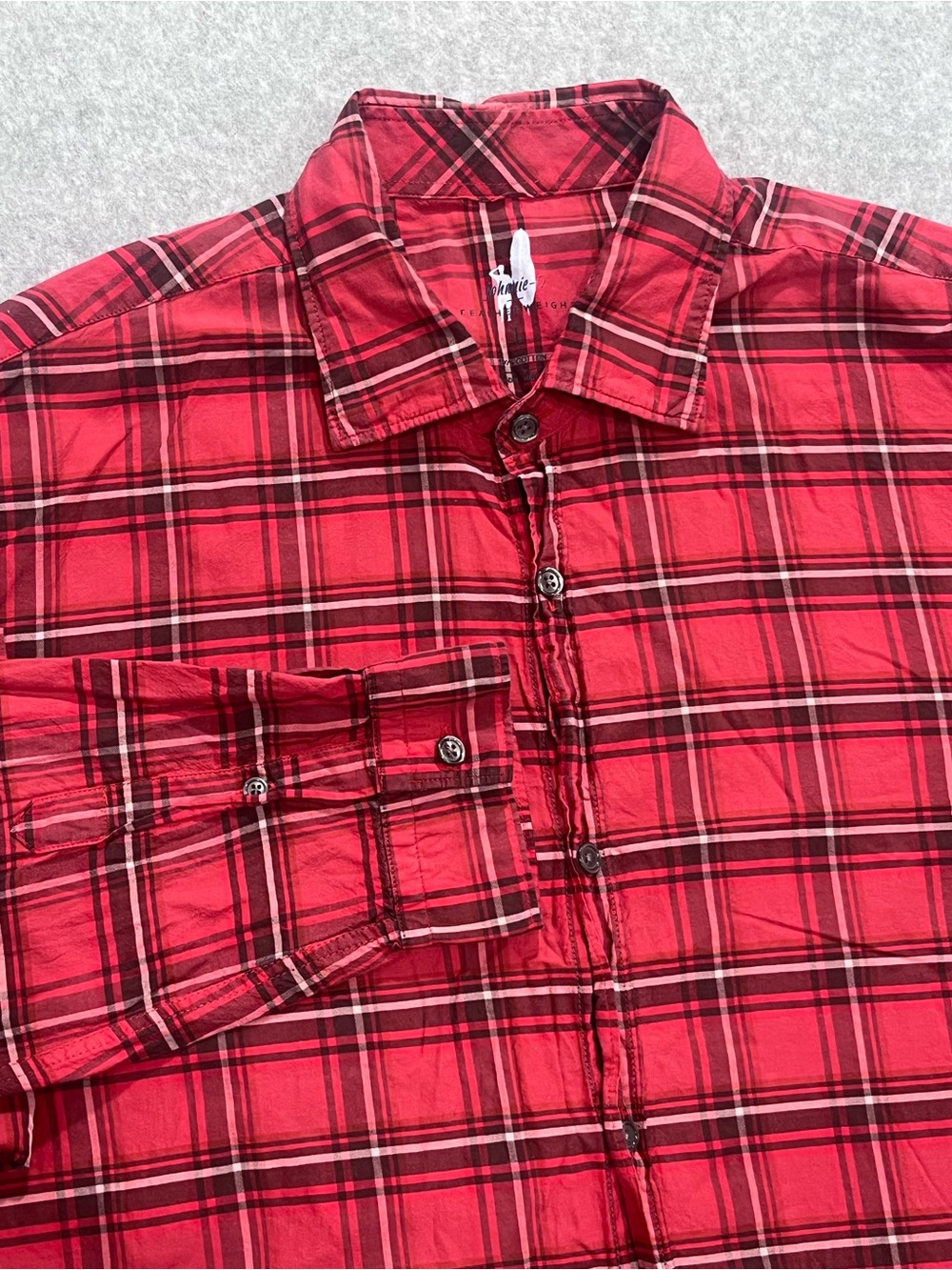 Johnnie-O Featherweight Red Plaid Long Sleeve Button Up Shirt Mens Size Large
